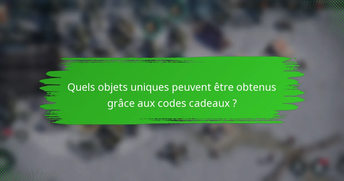 Quels objets uniques peuvent être obtenus grâce aux codes cadeaux ?
